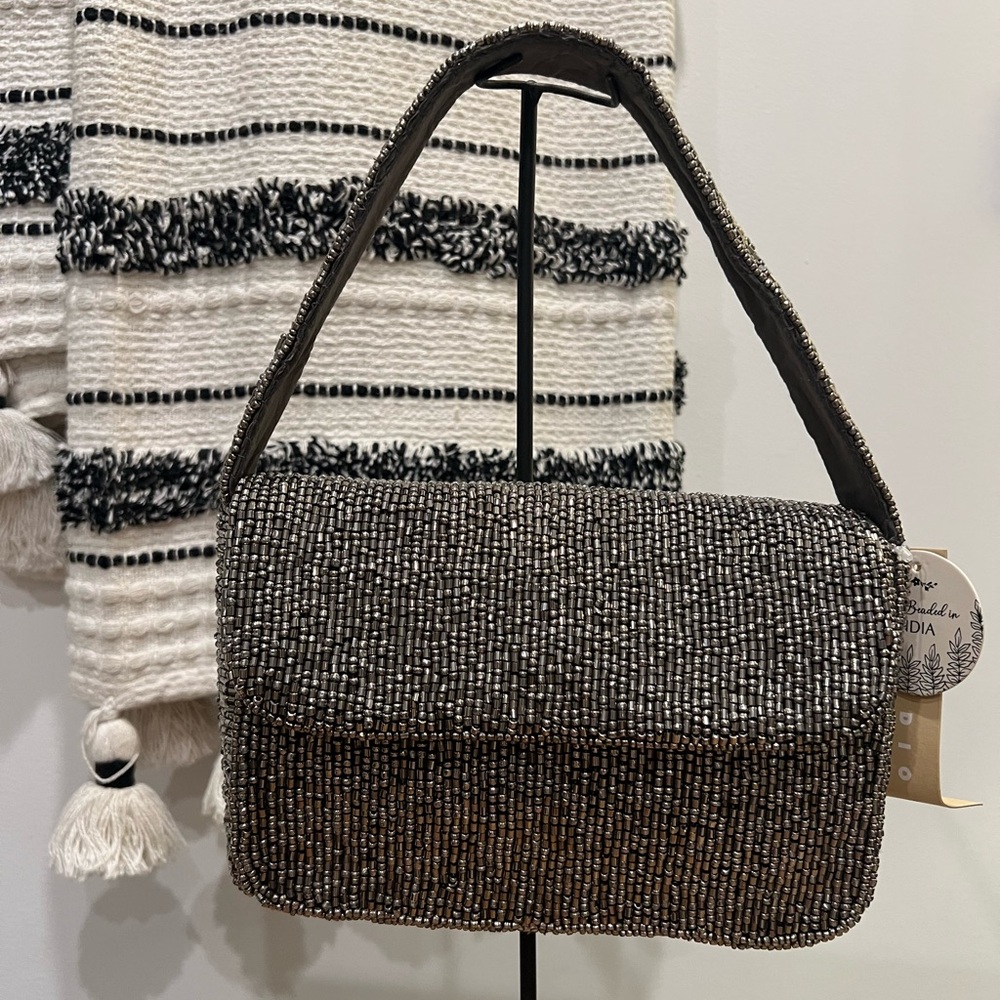 Elegant Black Beaded Women's Shoulder Bag - Purse